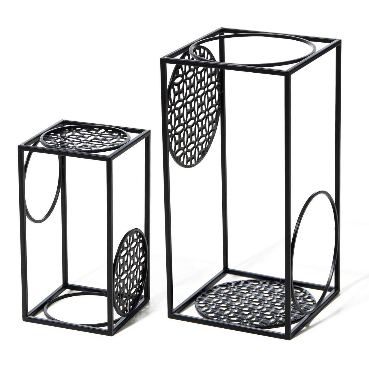 Glitzhome® Black Metal Wire Rectangular Nesting Planter Stand Set